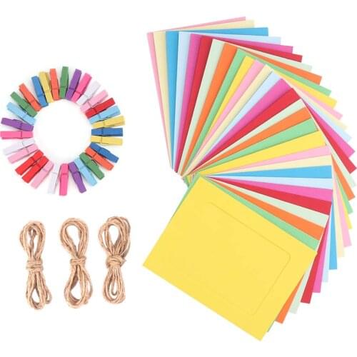 Photo Frame Set DIY Color Paper Multiple Picture Frame Mini Wooden Clips String Hanging Cardboard For Home Wall Decor Christmas