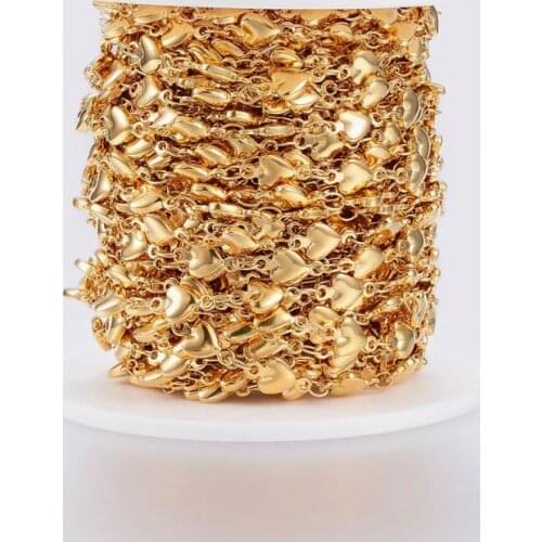 About 10m/roll Golden Handmade 304 Stainless Steel Heart Bar Link Chains Soldered Chain with Spool,10x5x2mm