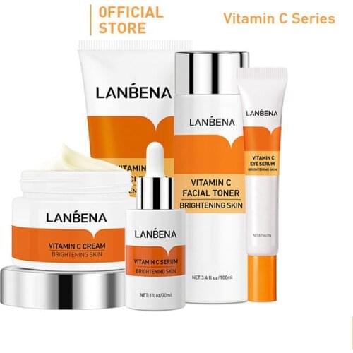 Vitamin C Whitening Serum Facial Cream Eye Serum Bioaqua Toner Moisturizing Essence Cleanser Freckle Skin Care 5Pcs/set