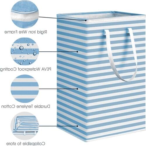 Freestanding Laundry Hamper, Horizontal Stripe Printing with Side Handles, Clothes Storage