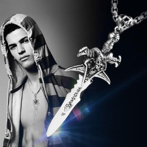 WOW Lich King Arthas Frostmourne Sword 925 Sterling Silver Sword Pendant Necklace War Craft Cosplay Accessories Men Jewelry Gift