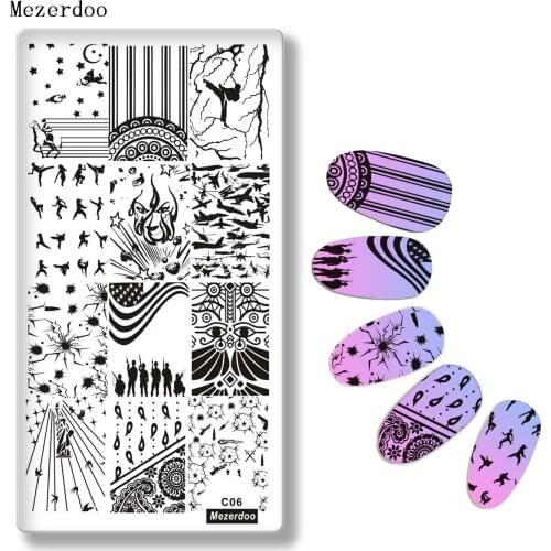Mezerdoo War Theme Stainless Steel Nail Stamping Plates Soldier Bullet Marks Patterns Nail Art Stamp Manicure Tools C06