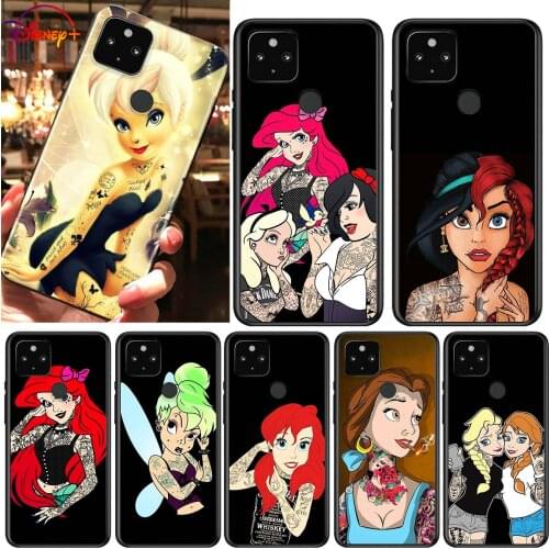 Disney Princess Tattoo Shockproof Cover for Google Pixel 5 5A 4 4A XL 5G Black Phone Case Shell Soft Fundas Coque Capa