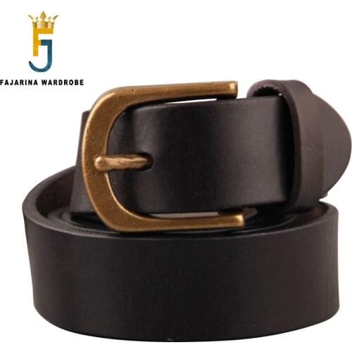FAJARINA Top Quality Solid Cow Skin Leather Belt Retro Style Brass Pin Buckle Cowhide Accessories Casual Belts for Men N17FJ940
