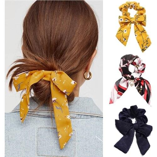 Big Bow Hair Ring Accessories Korean America Rope Elastic Vintage Pattern Knotted Ribbon Girl Hair Bands Bohemian Headwear