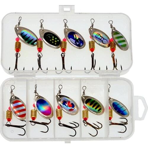 10pcs/lot Spinner Bait Spoon Lures Metal Fishing Lure Set Spoonbait Hard Baits Wobbler with Treble Hooks Aritificial Fish Tackle