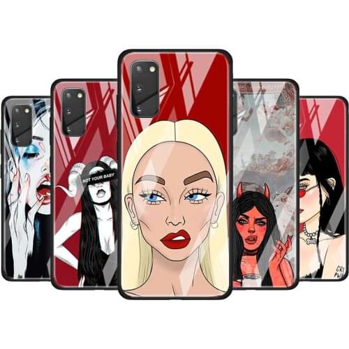 Sexy Devil Woman Cool for Samsung Galaxy S20 FE Ultra Note 20 S10 Lite S9 S8 Plus Luxury Tempered Glass Phone Case Cover