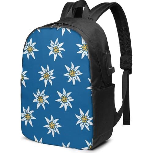 School Laptop Backpack Edelweiss Of The Alpine Mountains 17 inch Travel Multi USB Charger Bag