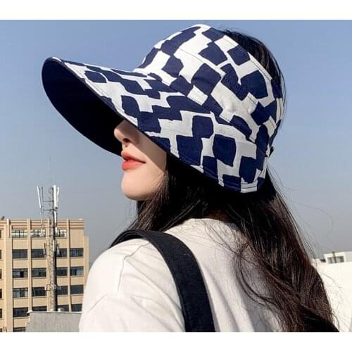 Summer Ladies Foldable Double-sided Empty Top Hat Simple Velcro Adjustable Sun Hat Fashion Cotton Fisherman Hat Travel Beach Cap