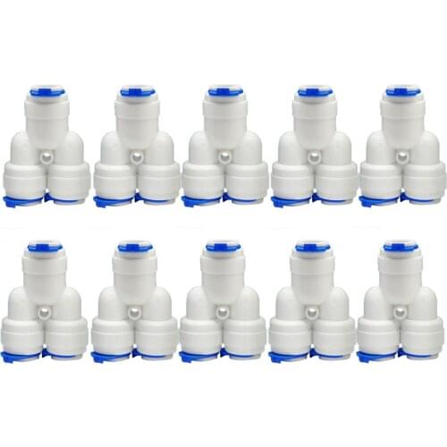 10 PCS 1/4" OD Y Type Tee 3 Way Tube Quick Connect Push Fit RO Water Reverse Osmosis System to Connector Water Tube Fitting