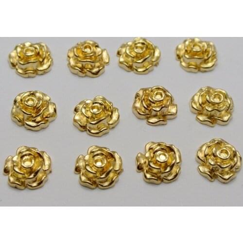 100 Gold Tone Metallic Acrylic Flower Studs 10mm No Hole Cell Phone Deco
