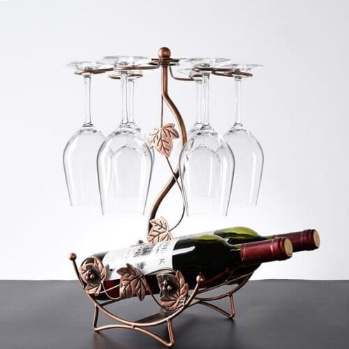 Maple Leaf Hollow Wine Rack Stand Hanging Drinking Glasses Stemware Rack Shelf Wine Bottle & Glass Cup Holder Iron Wire