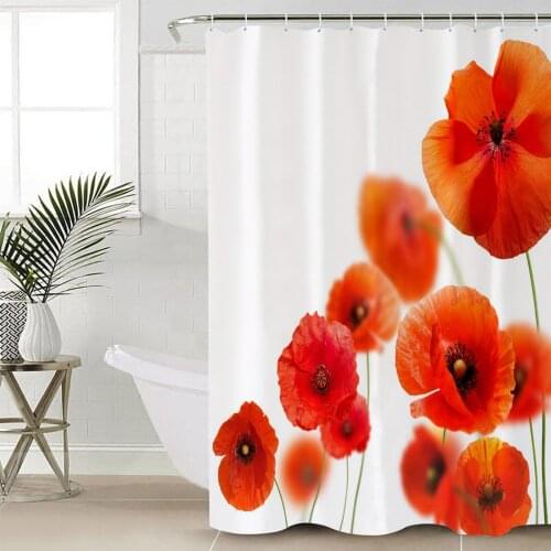 Plant Red Poppy Flower Shower Curtain Bathroom Decorative Waterproof Polyester Fabric Curtain for Bathroom
