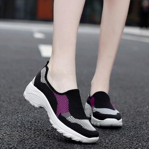 Women Tennis Shoes Breathable Mesh Height-increasing Slip-on Female Socks Footwear Outdoor Women Sneakers Thick Bottom Platforms