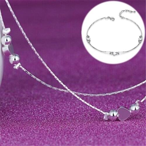 Bracelet Women Heart Ankle Foot 925 Silver Chain Beach Jewelry
