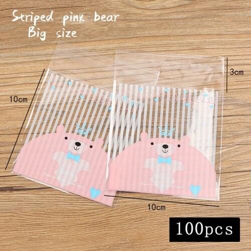 100pcs/lot Cookies Packaging Bag White stripes Cartoon Bear Crown Homemade Snack Food Packaging Party Baking Biscuit Candy Bag