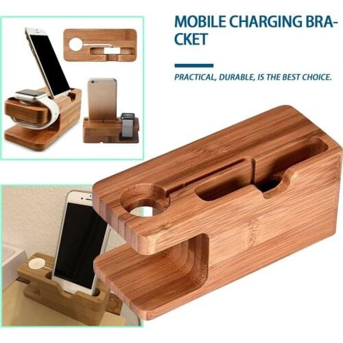 2 in 1 Bamboo Wood Charging Desktop Stand for Tablet Phone Stand Holder Charger Charging Dock Station