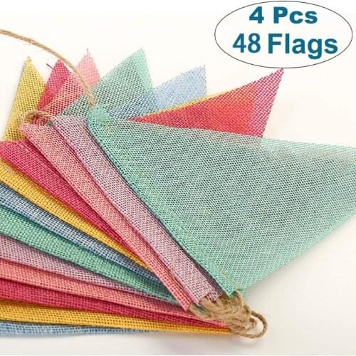 4Pcs 4 Meters 12 Pieces Bunting Banner Rainbow Faux Linen Garland Decoration G6DA