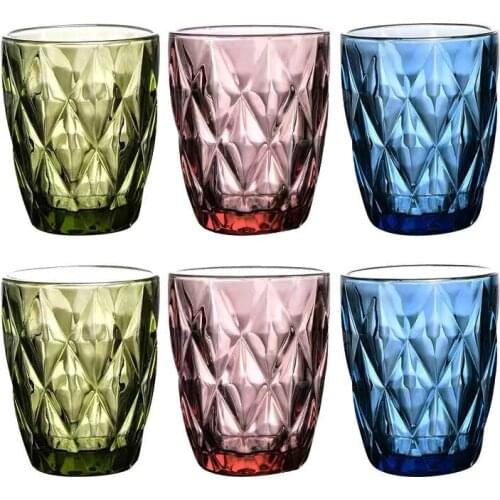 6pcs /lot Juice Glass Cups 250ml Relief Retro Blue Whiskey Vodka Drinking Cup Beverage Glasses Bar Party Wedding Home Tools