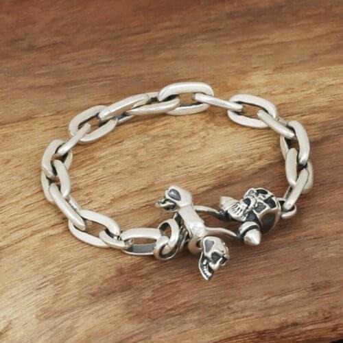925 Sterling Silver Skull Mens Biker Gothic Bangle Bracelet jewelry A4658
