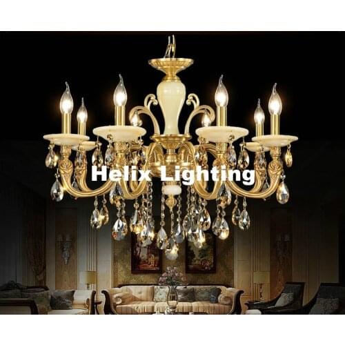 Free Shipping Bronze Jade Antique Crystal Chandelier Lingting Luxurious LED AC Brass Crystal Lamp Lustre Suspension Lighting