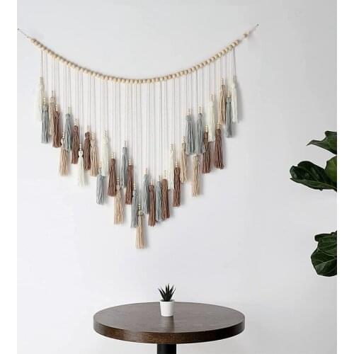 Large Tassel Wall Hanging, Boho Yarn Tassels Garland With Wood Beads For Nursery Decor