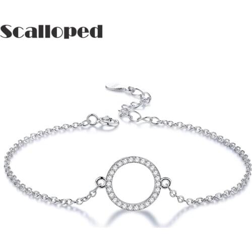 SCALLOPED Simple Round Women Charm Bracelets Light Luxury Exquisite Clear CZ Statement Jewelry Valentines Day Gifts