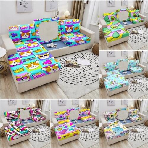 Cartoon Sofa Seat Cushion Cover Colorful Furniture Protector for Pets Kids Elastic Stretch Washable Removable Slipcover