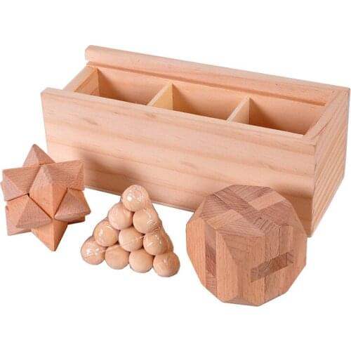 Wooden Box Jupiter Pyramid Tetradecahedron 3D Puzzle Toys Kong Ming Lu Ban Lock Wooden Puzzle Games Toy