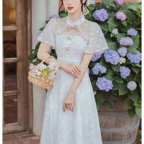 French Summer Elegant First Love Dress Temperament Flare Sleeve Chic Hollow Sweet Retro Dress Fairy Vestidos