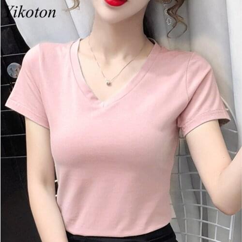 T Shirts Summer Womens Soft Cotton V-Neck Short Sleeve Solid Female T-Shirt Casual Basic Classic High elasticity Tops Plus Size