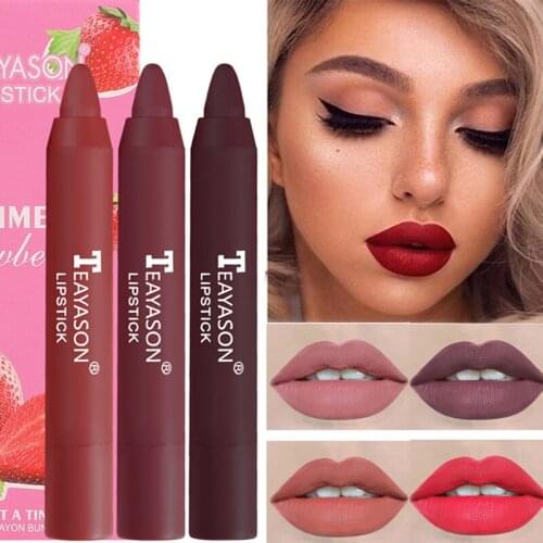 3-color matte crayon lipstick waterproof color rendering moisturizing easy color lasting lipstick pen cosmetics lipstick crayon