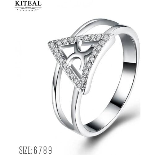KITEAL online shopping india silver color White size 6 7 8 9 ring for female zircon triangle geometry anel sport