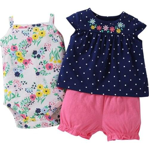 3PCS Baby Girl Clothes Summer Cotton Bodysuits Tops Shorts Newborn Solid Cartoon Pajamas Baby Girl Sets Sling Ropa Bebe