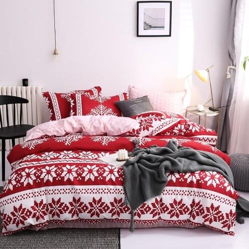 3/ 4pcs Christmas Snowflakes Bedding Set Duvet Cover Set AB Side Bed Linen Flat Sheet Bedclothes Adult Geometric Home Decorate