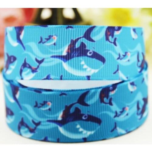 22mm 25mm 38mm 75mm Sharks cartoon printed Grosgrain Ribbon party decoration 10 Yards X-04572