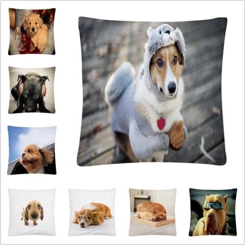 Cute puppy dressing pattern/sunglasses Soft Short Plush Cushion Cover Pillow Case for Home Sofa Car Decor Pillowcase 45X45cm