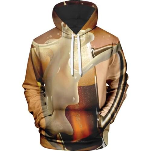 Mens Personality Creative 3D Beer Pattern Hooded Comfortable Color Printing