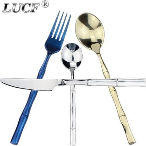 LUCF Creative Design Bamboo Shape Handle Stainless Steel Western Dinnerware Perfect Mirror Polish Famous Cutlery Set For Kitchen