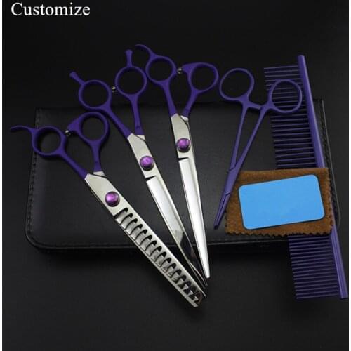 Customize 5 kit japan 440c 7 inch Violet Pet dog grooming hair scissors dog cutting shears thinning barber hairdressing scissors