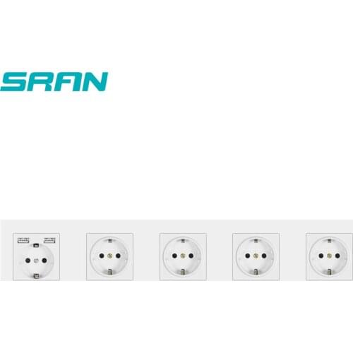 SRAN Wall 16A EU power socket with usb five frames 430mm*86mm PC panel grounded with safety door sockets