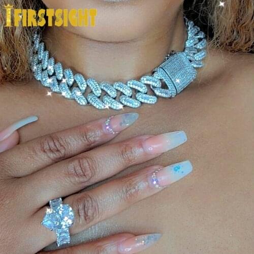 Iced Out Bling 20mm CZ Heavy Chunky Cuban Link Chain Necklace Gold Silver Color 5A Zircon Choker Hip Hop Fashion Women Jewelry