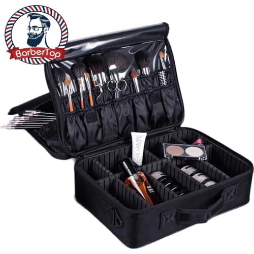Professional Makeup Train Case Cosmetic Bag Brush Organizer and Storage Travel Make Up Artist Box with Adjustable Strap