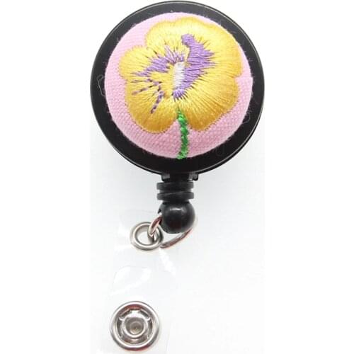 1 piece free shipping Multi Style Beautiful Cloth flower Retractable Id Badge Holder Reel