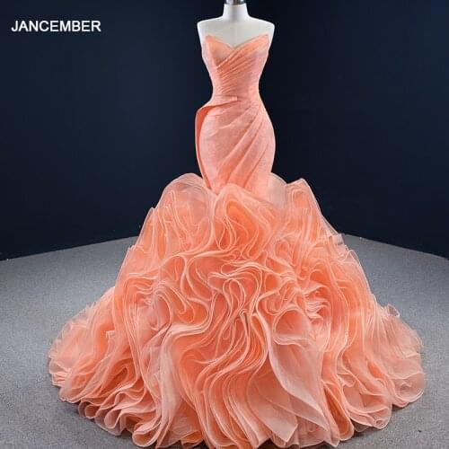 RSM67212 Orange Ruffled Heart-shaped Collar Slim-fit Prom Evening Dress 2021 Back Lace-up Design Womens Cocktail Dress