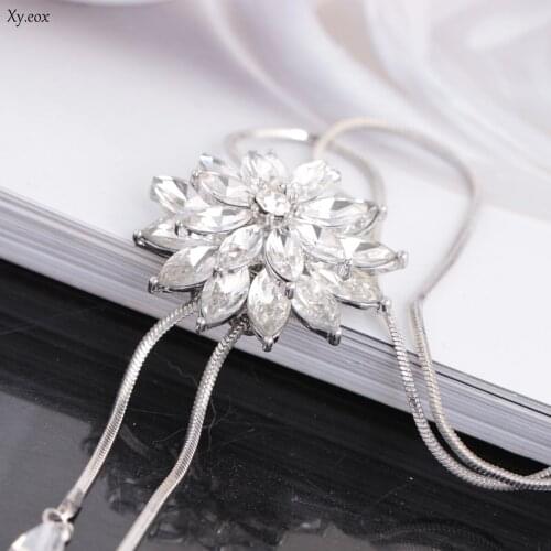 Chic Womens Luxury Crystal Flower 2 Lines Pendant Long Necklace Jewelry