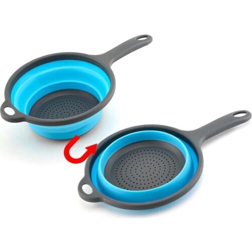 Folding Design Silicone Plastic Colander Drain Basket With Handle Fruit Vegetable Washing Strainer Kitchen Tools