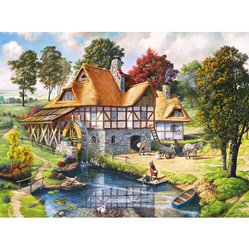 Waterside house Scenery Nature Embroidery Needlework Crafts 14CT Unprinted DIY Quality Cross Stitch Kits Handmade Arts Decor