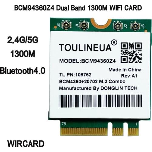 WIRCARD BCM94360Z4 1300Mbps 802.11a/g/n/ac WLAN + Bluetooth 4.0 M.2 NGFF Dual Band Card for macOS PK DW1830