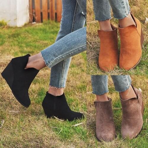 2019 Spring Womens Boots Pointed Toe Wedge Ankle Boots Thick Heel High Heels Shoes Woman Female sexy fashion Boots size 35-43